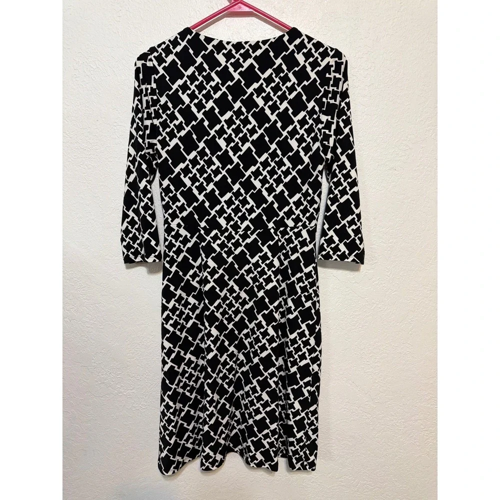White House Black Market Geometric Print Faux Wrap Dress Black White 4 570051708